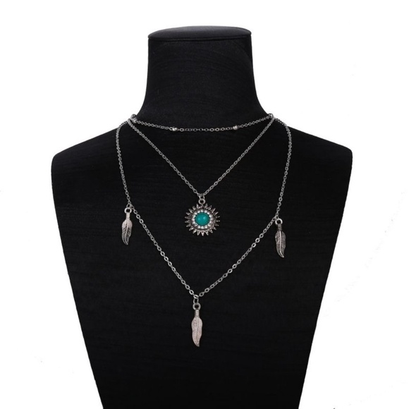 The Secret Pine Jewelry - **FARREN* Silver Three Feather Multilayer Fashion Necklace